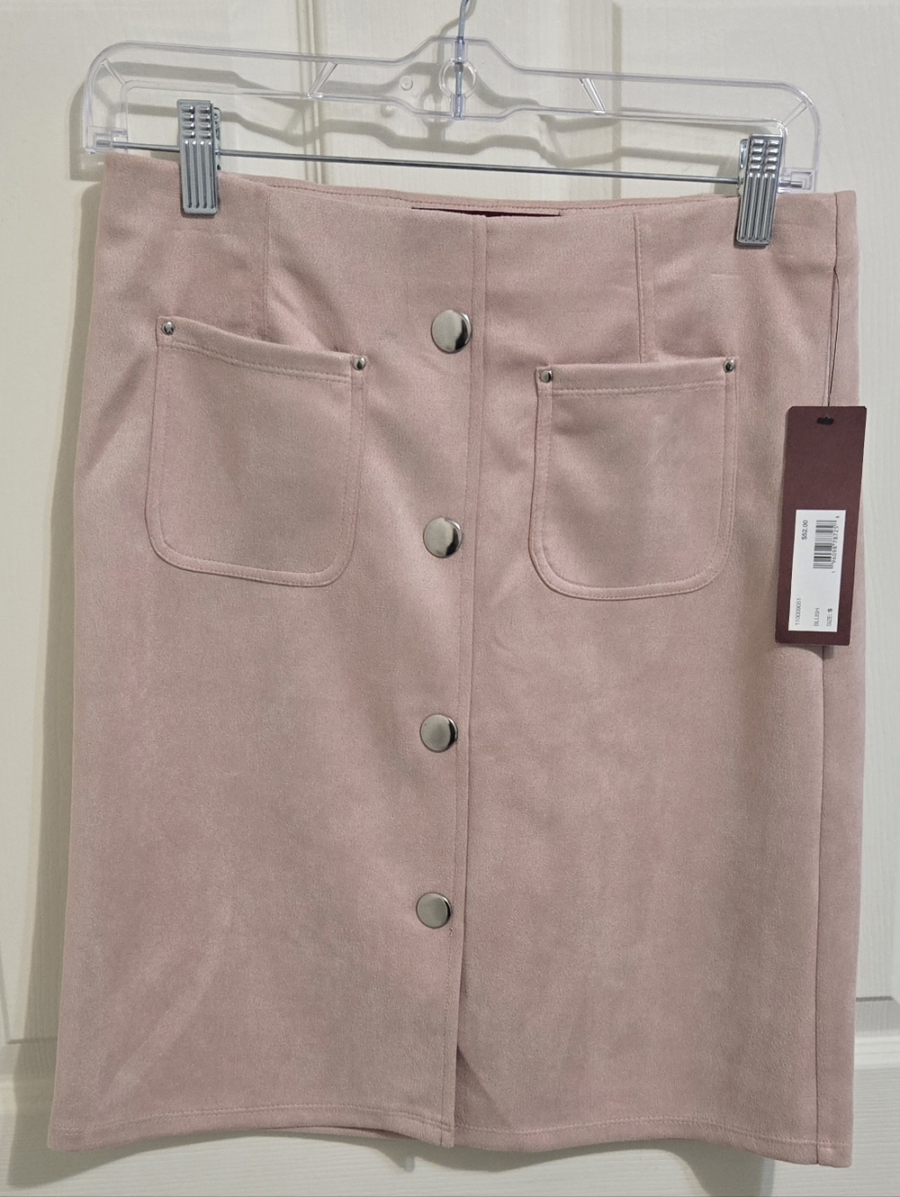 Button-Front Blush Pink Mini Skirt with Patch Pockets